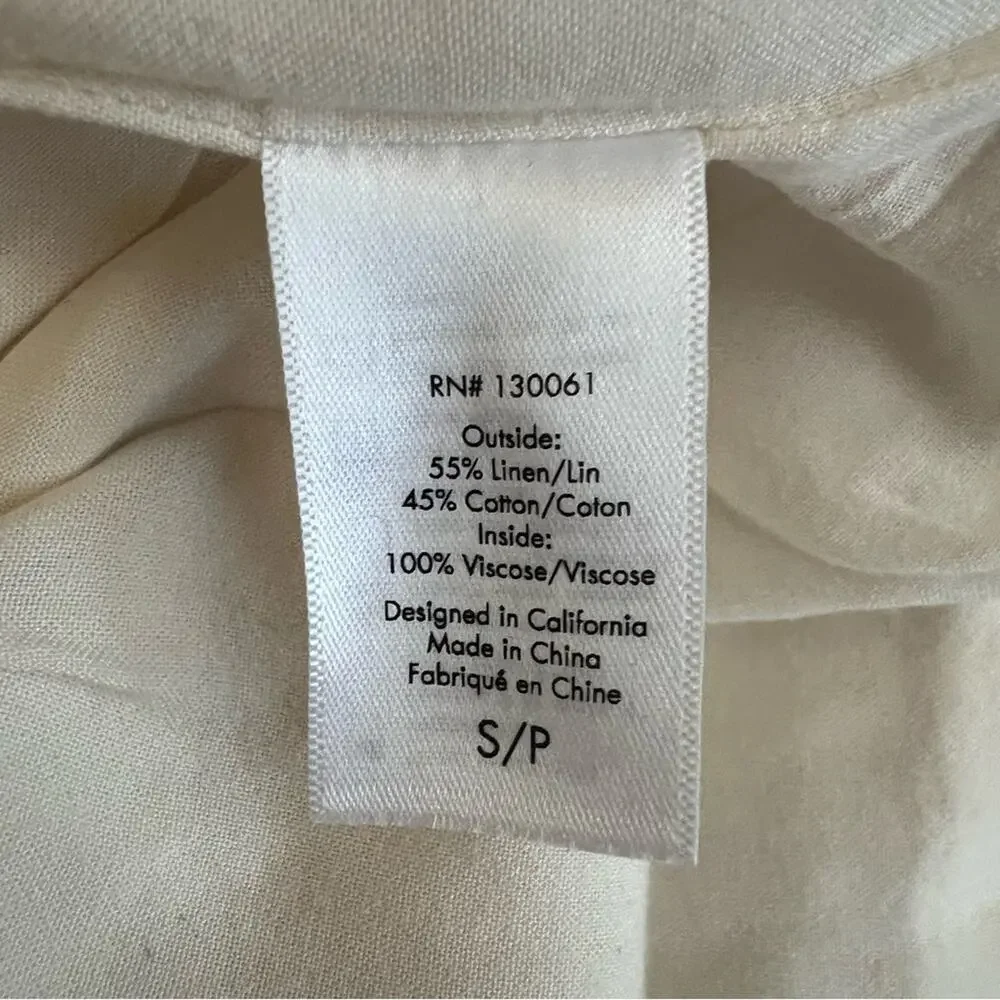 L*Space Women’s Rhodes White Cream Linen Cotton Double Breasted Long Blazer S